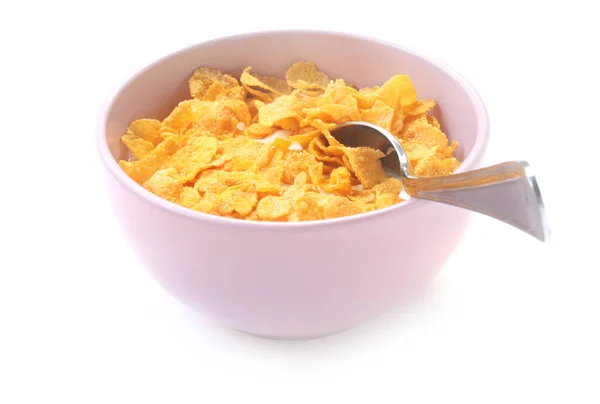 Ciotola Cornflakes Con Fiocchi Mais Sfondo Bianco — Foto Stock