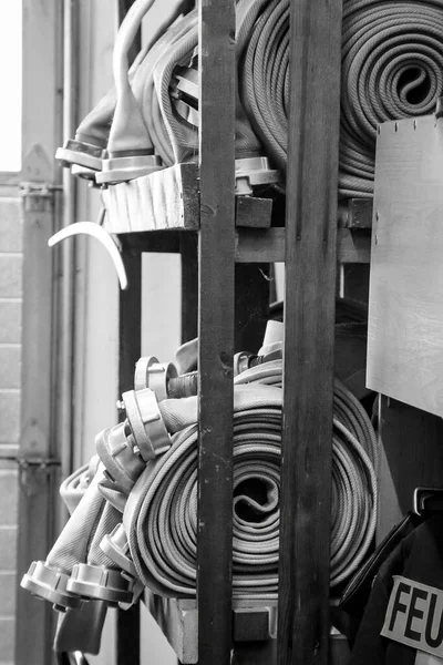 Fire Department Hoses Stacked Shelf Use — Stock Photo, Image