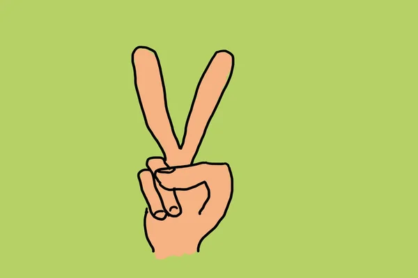 Illustration Hand Victory Sign Green Ground — Stock Photo, Image