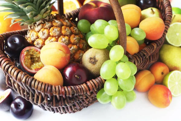 Assortment Fresh Fruits Vegetables White Background — Stock Photo, Image