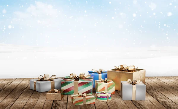 Karácsonyi Háttér Ajándékokkal Ajándékdobozokkal — Stock Fotó