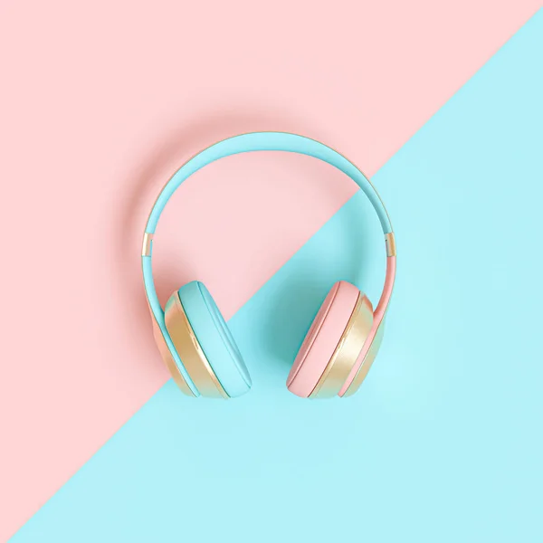 Audio Auriculares Renderizar Imagen Color Rosa Azul Color Fondo Concepto —  Fotos de Stock