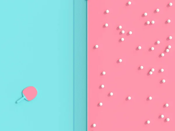 Ping Pong Temalı Render Görüntü Topları Raket Iki Renk Çeşitlilik — Stok fotoğraf