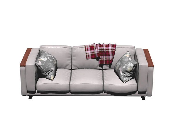 Sofá Com Almofadas Cobertor Sala Estar — Fotografia de Stock