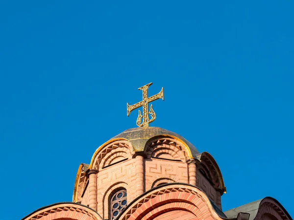 Kereszt Egy Kijevi Ortodox Templom Kupoláján Vallás Húsvét Karácsonykor Szöveg — Stock Fotó