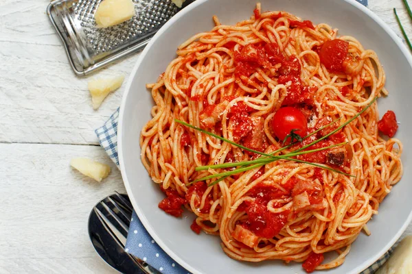 Спагетти Томатным Соусом Сыром Пармезан — стоковое фото