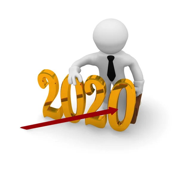 Small Businessman Upswing Arrow Number 2020 Rendering — Stock Photo, Image