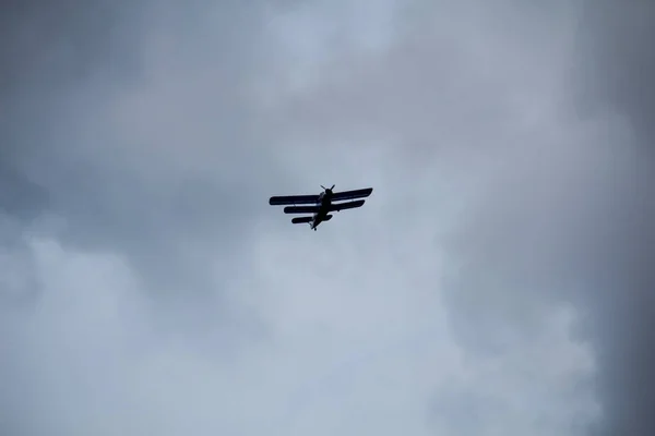 Biplane Flies Sky Probably — Stock Photo, Image