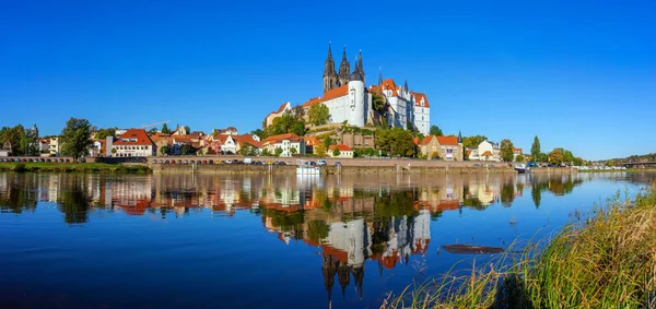 Albrechtsburg Kalesi Nin Panoramik Manzarası Gotik Meissen Katedrali Setin Önü — Stok fotoğraf