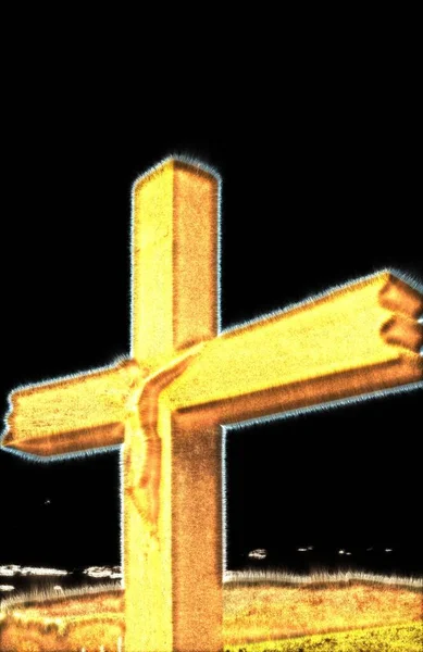 Closeup Shot Wooden Cross Black Background — Stock Photo, Image