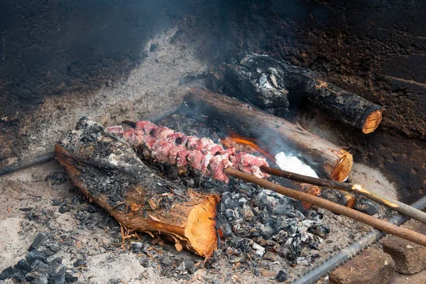 Auf Madeira Ist Die Typische Espetada Rindfleisch Lorbeerspieß Das Mit — Stockfoto
