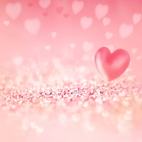 Corazones Rosas Para Día San Valentín Fondo Con Luces Brillantes — Foto de Stock