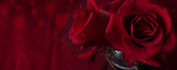 Rosas Con Corazones Voladores Fondo Rojo Oscuro Para Día San —  Fotos de Stock