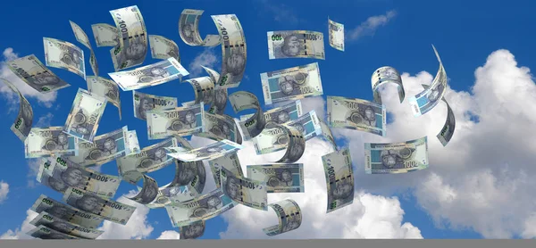 Billetes Euros Que Vuelan Cielo —  Fotos de Stock