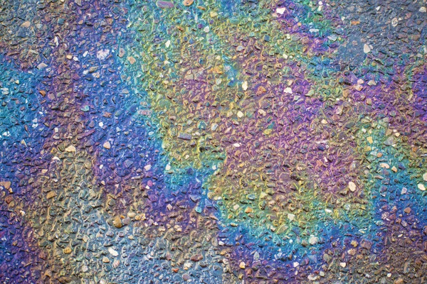 Colorful Gas Stain Wet Asphalt Caused Leak Car Truck Abstract — Stock Photo, Image