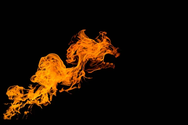 Feu Forme Bouche Animal Dragon Flammes Feu Sur Fond Noir — Photo