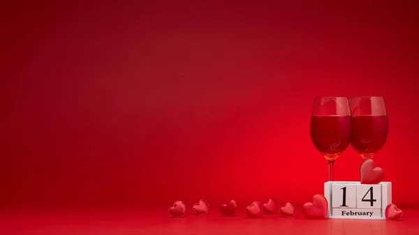 Nature Morte Avec Des Cœurs Soie Deux Verres Avec Vin — Photo