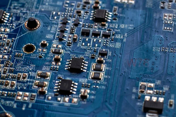 Placa Circuito Impreso Con Chips Componentes Radio Electrónica — Foto de Stock
