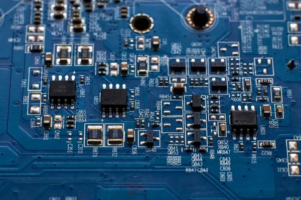 Placa Circuito Impreso Con Chips Componentes Radio Electrónica — Foto de Stock