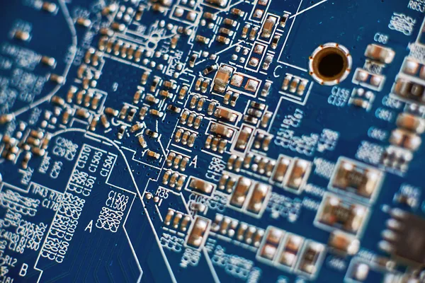 Nyomtatott Áramköri Lap Chipekkel Rádióalkatrészek Elektronikájával — Stock Fotó