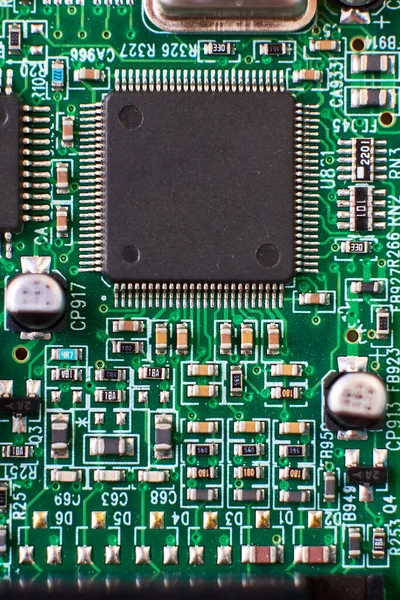 Płytka Drukowana Chipami Komponentami Radiowymi Elektronika — Zdjęcie stockowe
