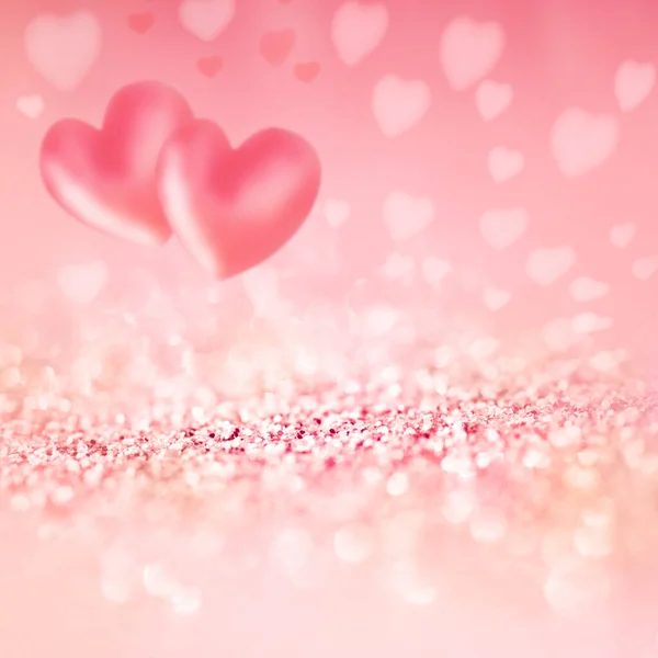 Två Hjärtan För Alla Hjärtans Dag Square Romantisk Rosa Bakgrund — Stockfoto