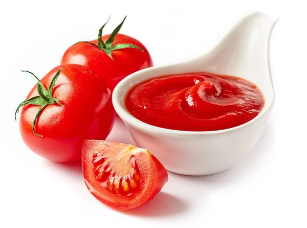 Schüssel Tomatensauce Ketchup Isoliert Auf Weißem Hintergrund — Stockfoto