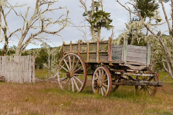 Stary Drewniany Wózek Farmie Nazwie Las Hijas Fire Land Argentyna — Zdjęcie stockowe