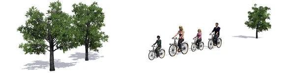 Велосипедная Семья Зажатая Между Стрессом Тенью Полу Изолированная Белом Фоне — стоковое фото