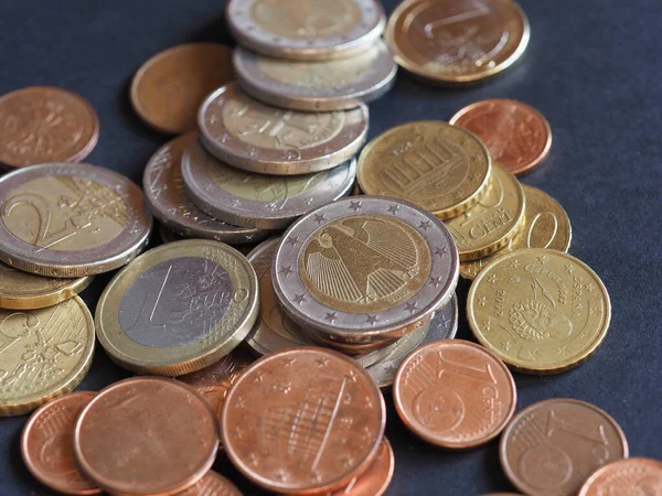 Moedas Euros Dinheiro Eur Moeda União Europeia Sobre Fundo Preto — Fotografia de Stock