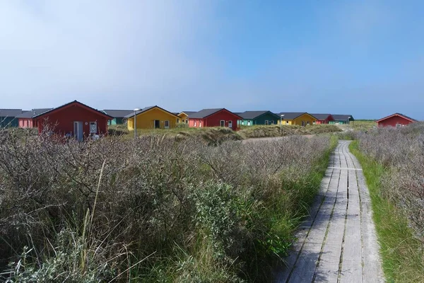 Drewniane Domy Plaży Helgoland Duene — Zdjęcie stockowe