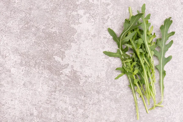 Arugula Leaves Grey Textured Background Copy Space — Stock Photo, Image
