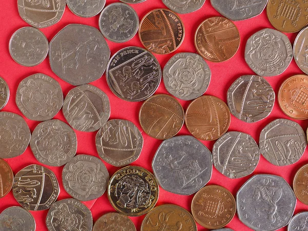 Monete Sterline Gbp Valuta Del Regno Unito Sfondo Rosso — Foto Stock
