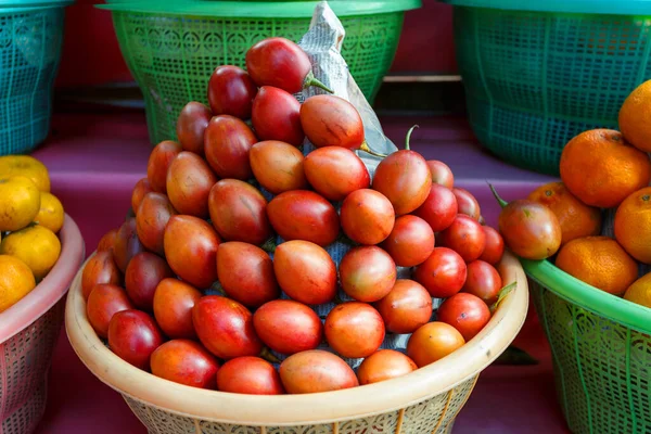 Tamarillo Fruit Plastic Basket Street Marketplace Farmers Market Bali Indonesia — Stock Photo, Image