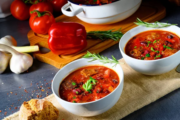Sopa Tomate Com Pimenta Vermelha Salsa — Fotografia de Stock