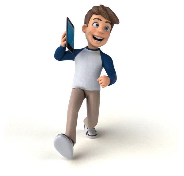 Divertido Personaje Dibujos Animados Con Ilustración Tableta — Foto de Stock
