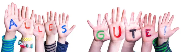 Children Hands Building Barevné Německé Slovo Alles Gute Znamená Vše — Stock fotografie