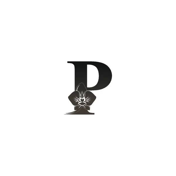 ブラックオーキッドデザインベクトルイラスト付きレターPロゴアイコン — ストックベクタ