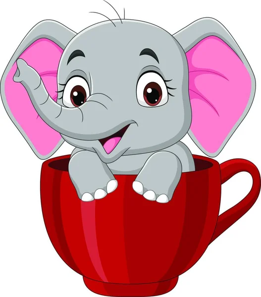 Illust Elefante Bonito Dos Desenhos Animados Com Uma Xícara Café — Vetor de Stock