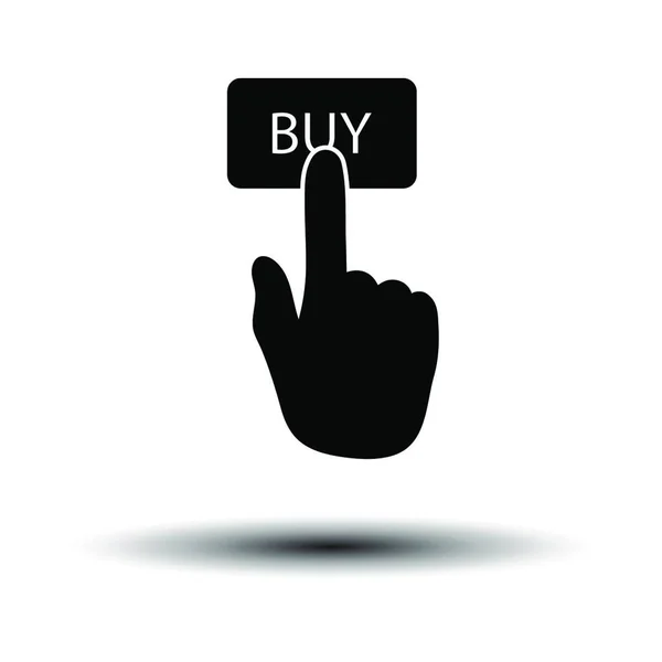 Finger Push Buy Button Icon Nero Sfondo Bianco Con Ombra — Vettoriale Stock