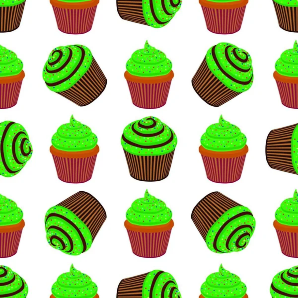 Illustration Theme Irish Holiday Patrick Day Seamless Green Muffins Pattern — Stock Vector