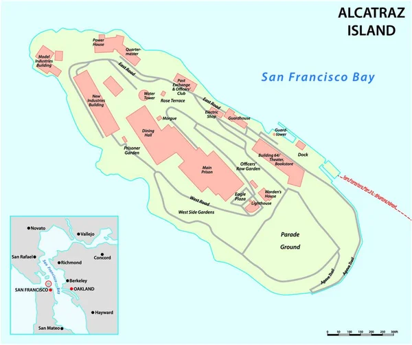 Vektorkarta Över Kaliforniens Före Detta Fängelseö Alcatraz — Stock vektor