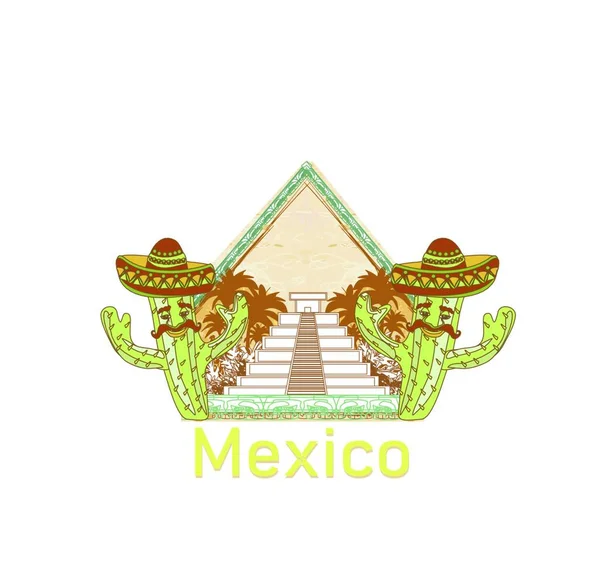 Chapéu Mexicano Com Sombrero Folhas Design Ilustração Vetorial — Vetor de Stock