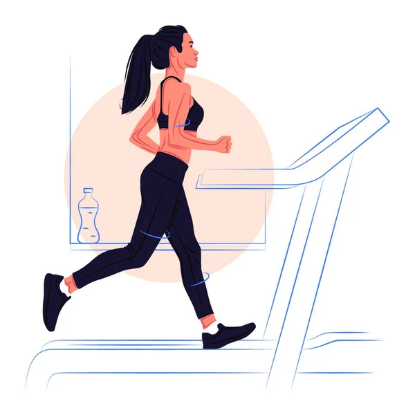 Woman Running Treadmill Sport Fitness Vector Illustration — Stock Vector