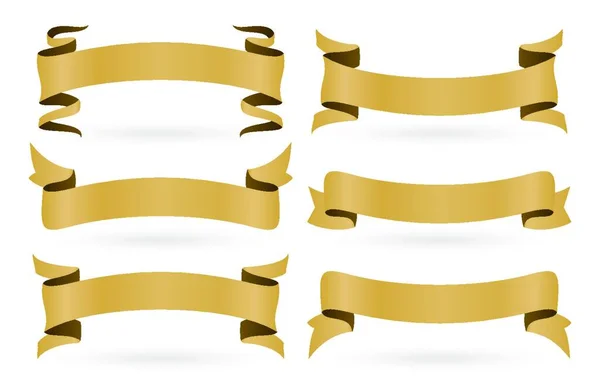 Набір Золотих Стрічок Шістьма Моделями Ізольованих Білих Фонів Набір Золотих — стоковий вектор