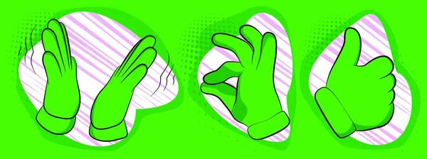 Mano Dibujos Animados Verde Guantes Haciendo Signos Ilustración Vectorial Sobre — Archivo Imágenes Vectoriales