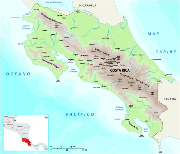 Mapa Vectorial República Centroamericana Costa Rica — Vector de stock