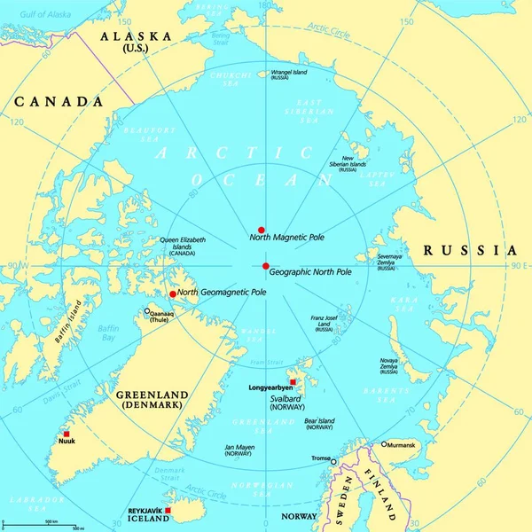 Posizione Geografica Del Polo Nord Della Terra Mappa Politica Polo — Vettoriale Stock