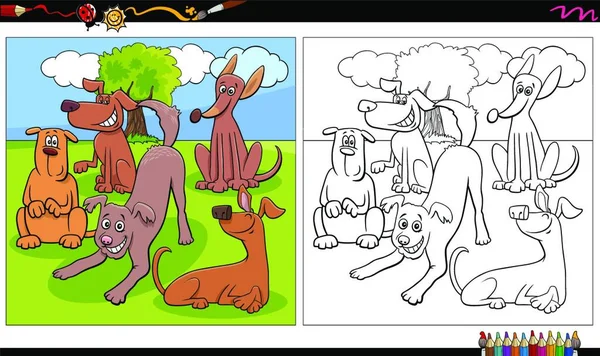 Cartoon Illustration Dogs Animal Characters Group Coloring Book Page — Διανυσματικό Αρχείο