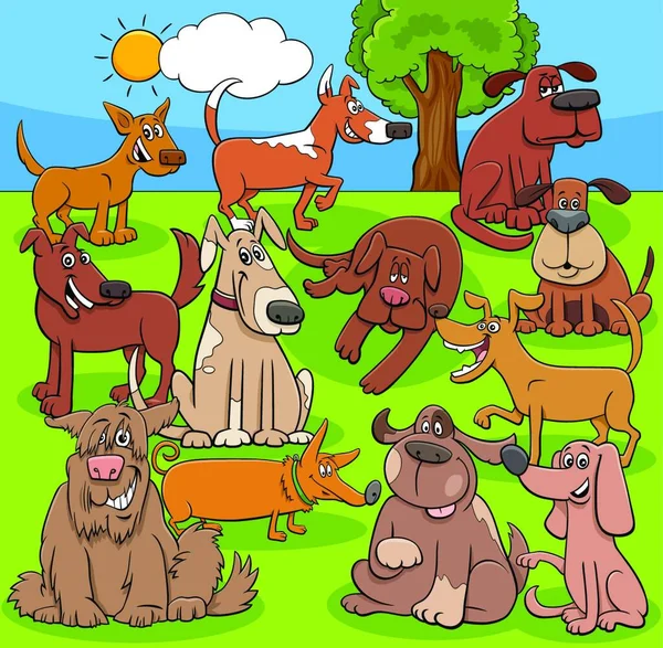 Dibujos Animados Ilustración Perros Divertidos Cachorros Animales Personajes Grupo — Archivo Imágenes Vectoriales